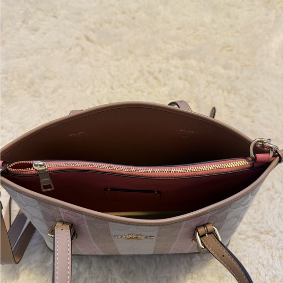 Coach Women's Pink and Beige Striped Shoulder Bag - Picture 3 of 6